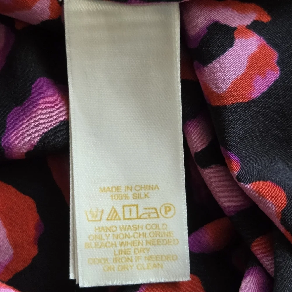 Kate Spade Silk Blouse Abstract Long Sleeve Button Down Shirt Pink Black Size 10
